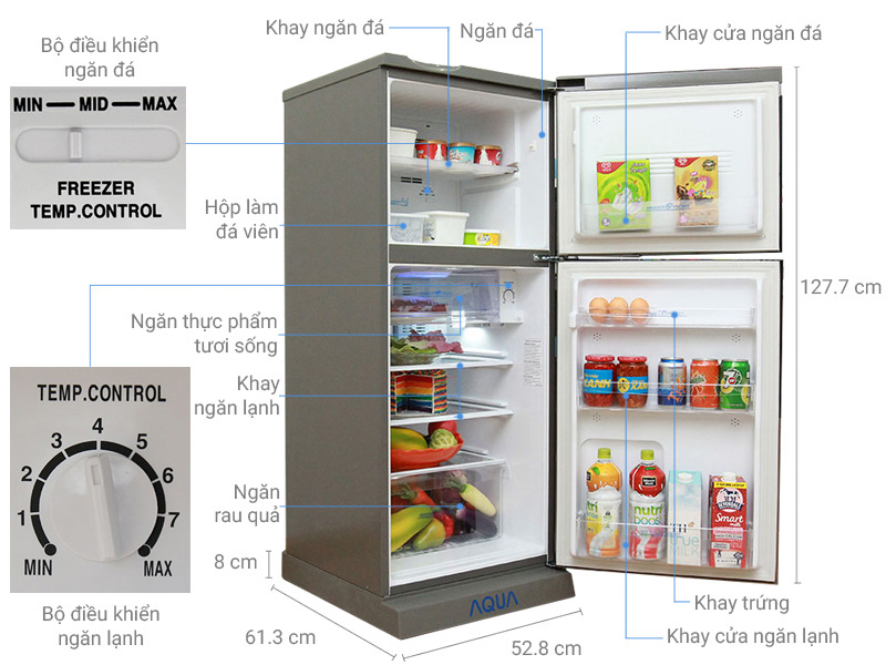 Thông số kỹ thuật Tủ lạnh Aqua 165 lít AQR-U185BN