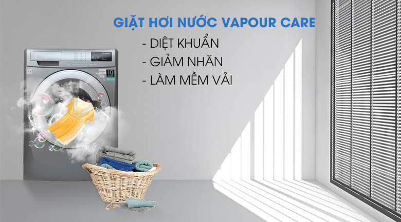 Giặt hơi nước Vapour Care - Máy giặt Electrolux Inverter 8 kg EWF12844S